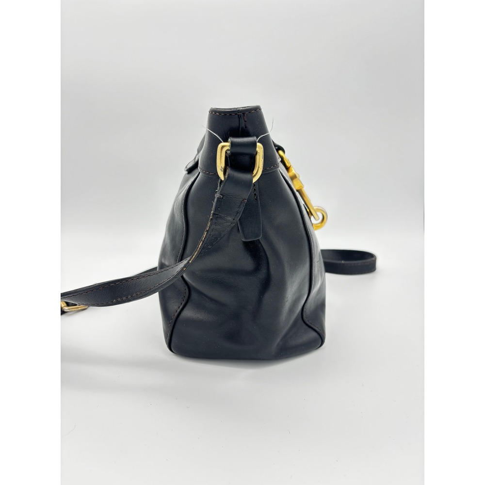 Dooney & Bourke Florentine Vacchetta Leather Crossbody Bucket Bag Black Gold - Picture 7 of 9